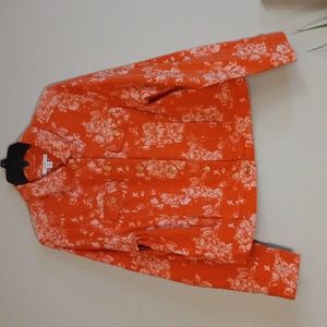 Isaac Mizrahi Live! Orange and White Floral,  4 Pocket  Jean Jacket